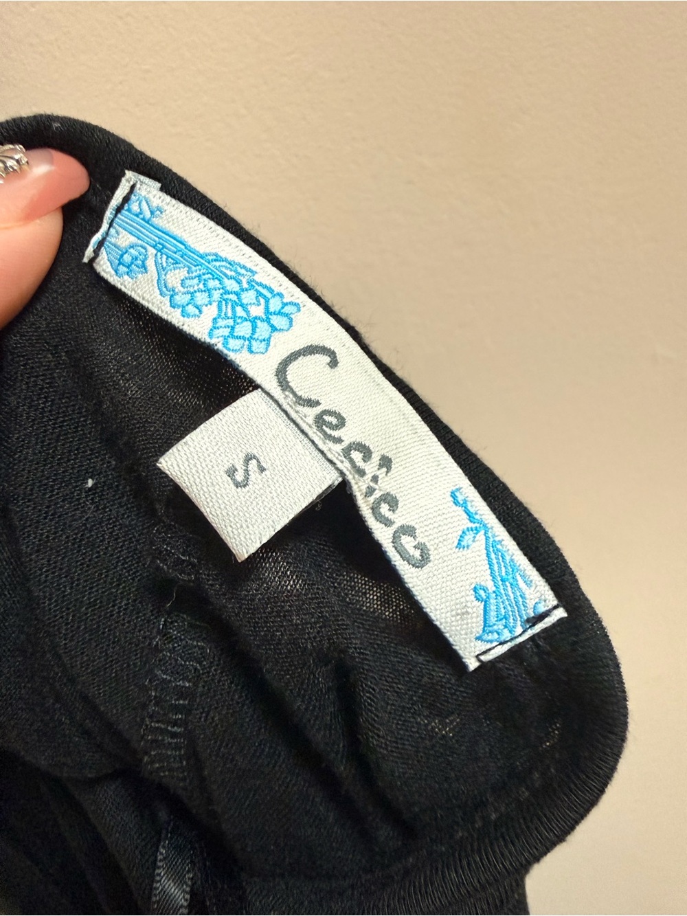 Cecico Black Sleeveless Tank Top with Blue Trim Label - Picture 2 of 6